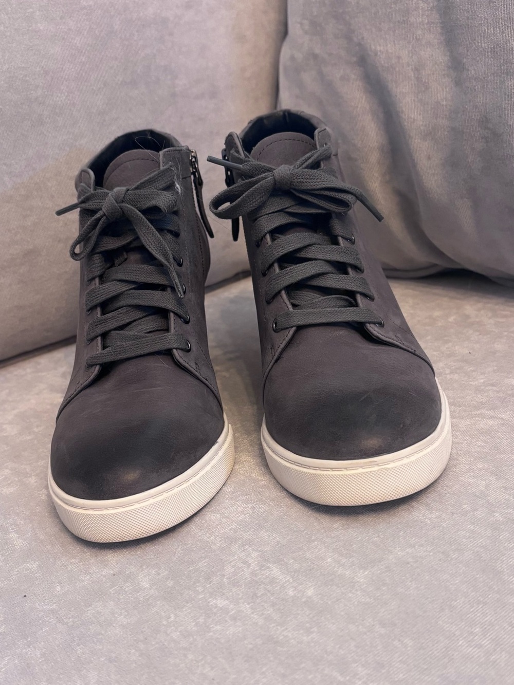 Women's Grey Wedge Sneaker Booties - Lace-Up Comfort